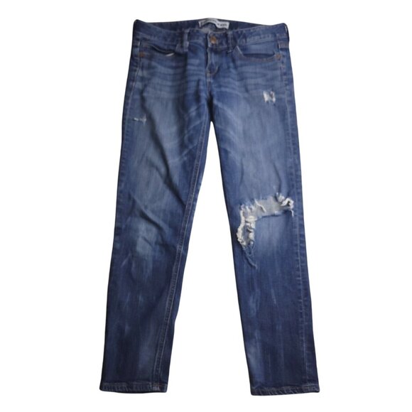 Express Womens Modern Boyfriend Jeans 2 Medium Wash Low Rise Distressed Stretch - Picture 3 of 8